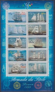 FRANCE Sc# 2736a-j MNH SHEETLET 10 DIFF TALL SHIPS