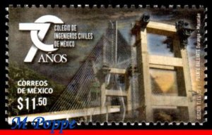 16-08 MEXICO 2016 CIVIL ENGINEERS COLLEGE, 70 YEARS, BRIDGE, ARCHITECTURE, MNH