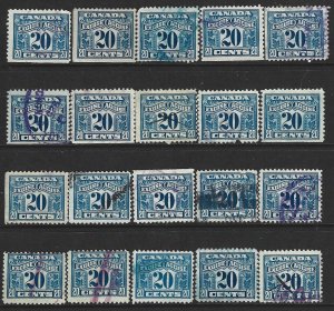 CANADA REVENUE - #FX43 - 20c TWO LEAF EXCISE TAX USED STAMPS LOT