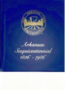 1986 Arkansas Sesqui Sc 2167 Erga cachet & bronze medal, blue folio