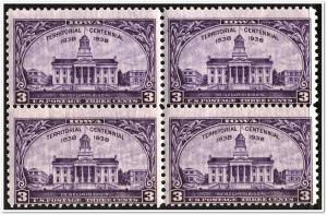 SC#838 3¢ Iowa Territory Block of Four (1938) MNH
