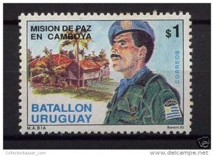 Military peace blue helmet soldier Cambodia palm tree URUGUAY Sc#1471 MNH STAMP