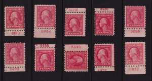 1917 Sc 499 MNH 10 mixed plate number singles, original gum Hebert CV $120 (E56