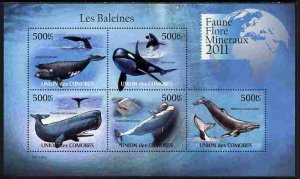 COMORO ISLANDS - 2011 - Whales - Perf 5v Sheet - MNH - Private Issue