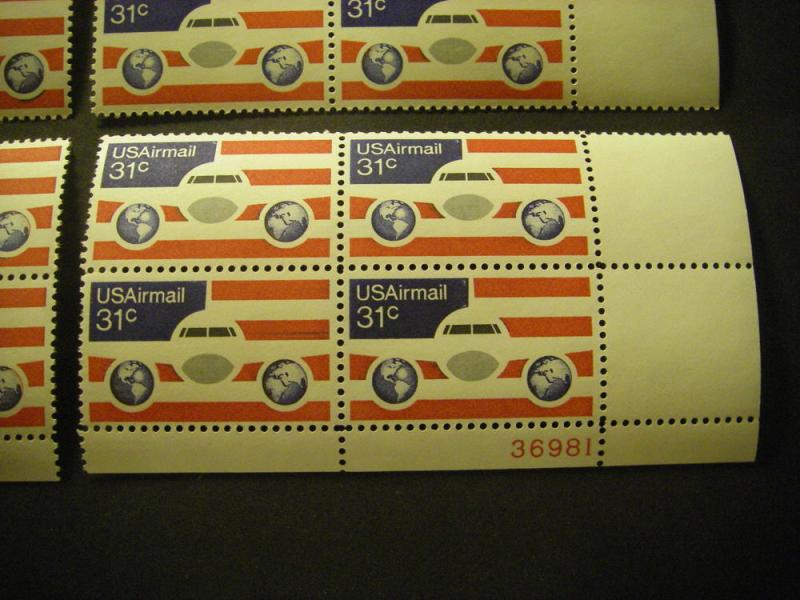 Scott C90, 31c Plane & Flag, PB4 #36981 x 4 Matched Set, MNH Airmail Beauties