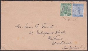 INDIA 1933 cover Allahabad to New Zealand - GV & QV mixed franking...late use QV