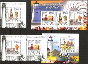 Benin 2015 Marine Life Shells Lighthouses 5 S/S MNH Cinderella !