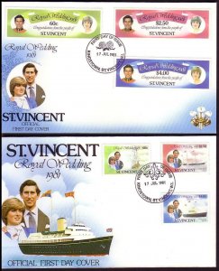 St. Vincent Royal Wedding FDC x 2 1981 SG#668-673