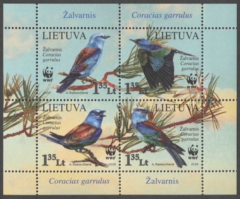 2008 Lithuania 988-91/B37 WWF / Birds