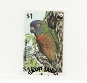 SAINT LUCIA Scott #905 Θ used postage stamp, WWF bird Amazona versicolor