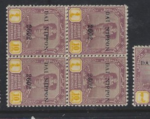 Malaya Jap Oc Johore, 10c Block of 4 MNH (7gwo) 