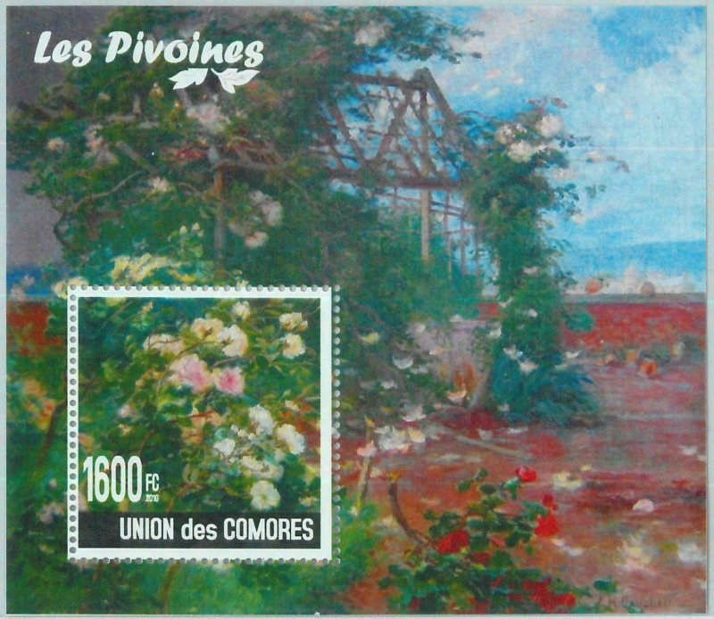 A0435 - COMORES, ERROR, MISPERF, Souvenir sheet: 2010, Peonies, Flowers