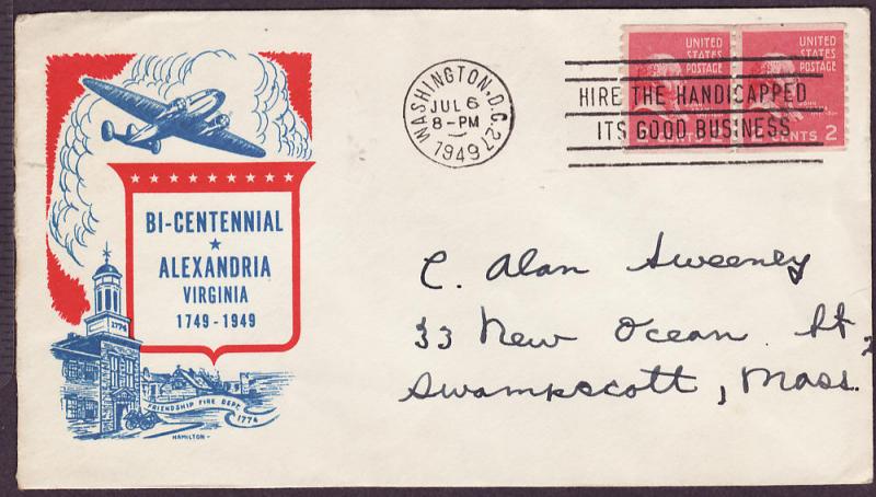  841 John Adams pair used on cover