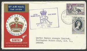 SOLOMON IS 1953 QANTAS Coronation flight cover to UK, GVI 2/6d.............12755
