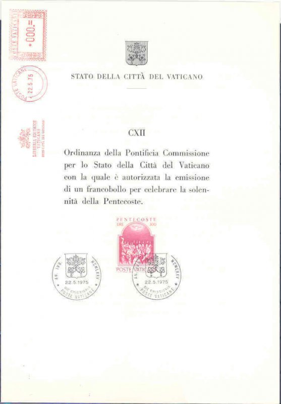 VATICAN CITY PENTECOSTAL  SC#572 PUBLICITY ANNOUNCEMENT FDC 