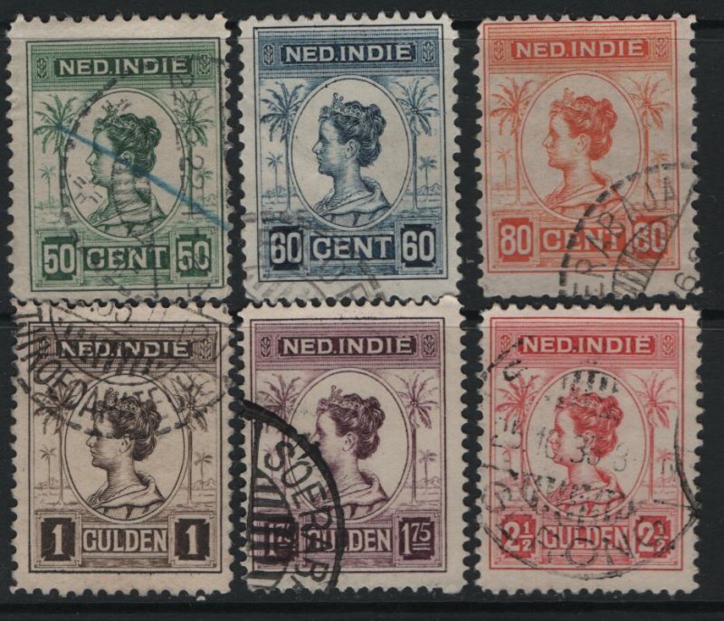 NETHERLANDS INDIES, 131-136, SHORT SET, USED, 1912-40, QUEEN WILHELMINA