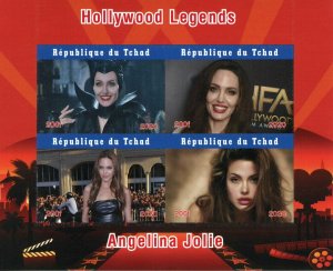 Chad Famous People Stamps 2020 MNH Angelina Jolie Hollywood Legends 4v IMPF M/S