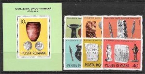 ROMANIA Sc 2636-42+IMPERF S/S NH issue of 1976 - ARCHAELOGICAL MUSEUM