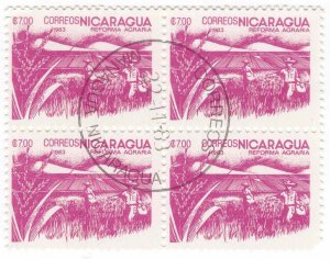 Nicaragua 1983 Sc 1303 CTO NH Agriculture Reform Rice Paddy Block of 4