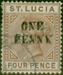St Lucia 1891 1d on 4d Brown SG55eVar Top Left Triangle Detached with Opt Dou...