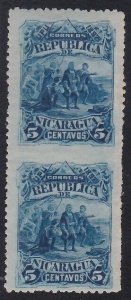 NICARAGUA 1892 Columbus 5c pair IMPERF BETWEEN unused......................A5134