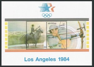 Belgium 1166 sheet,MNH.Michel Bl.54. Olympics Los Angeles-1984.Archery,Dressage.