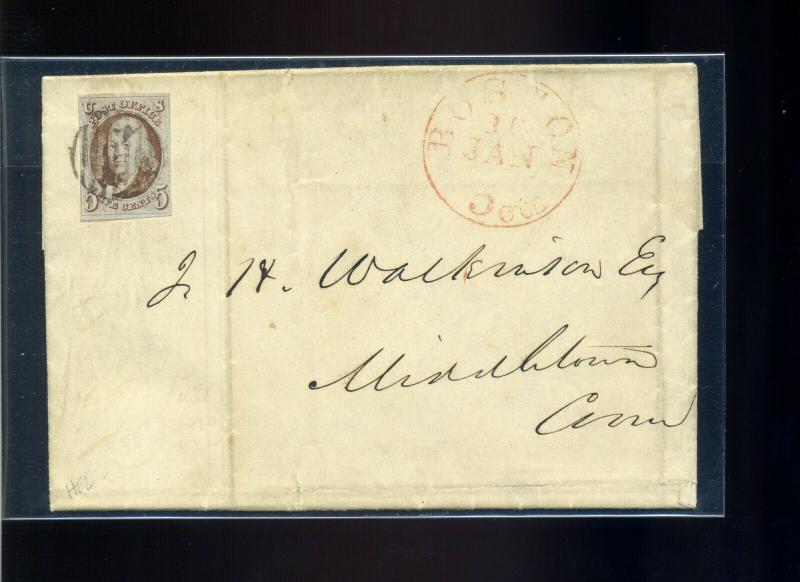 Scott #1 Franklin Imperf Used Stamp on  Interesting 1851 Cover (#1-Cvr 23)