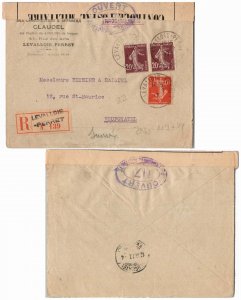 France 10c and 20c (2) Sower 1917 Le Vallois-Perret Registered to Neufchatel,...
