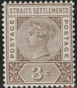 Straits Settlements Scott 85 3p Victoria 1895 MH*