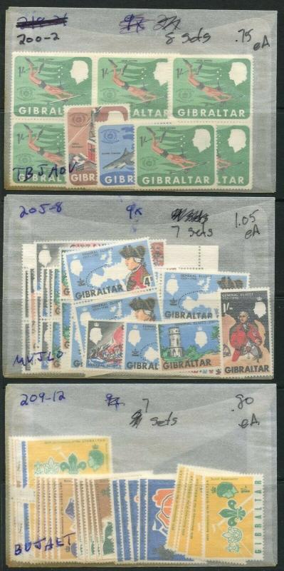 GIBRALTAR Sc#200-2//232a 1967-69 Wholesale Lot of 7 Diff Cpl Sets 3-8 ea OG MNH