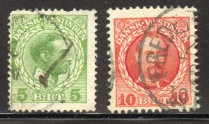 Danish West Indies Scott 43-44 Used HR - 1908 Frederik VIII - SCV $3.80
