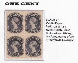 NOVA SCOTIA # 8 MNH 1 MLH Q/VICTORIA BLOCK OF 4 1cts BLACK