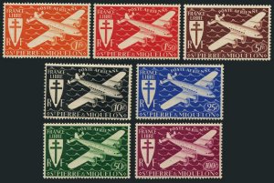 St Pierre & Miquelon C1-C7, MNH. Mi 317-323. FRANCE LIBRE 1942. 4-motor plane.