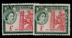 GAMBIA QEII SG171 + 171a, ½d SHADE VARIETIES, FINE USED.