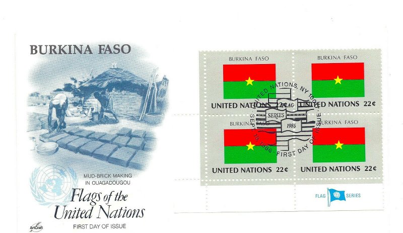 United Nations #479 Flag Series 1986, Burkina Faso, ArtCraft, MI4 FDC
