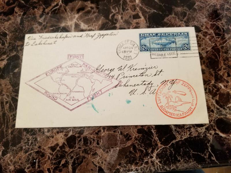 1930 USA Graf Zeppelin Cover Around the World to Schenectady NY # C15