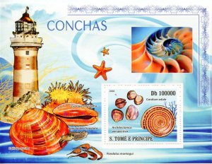 CLOSE OUT  SAO TOME 2008 SHELLS SOUVENIR SHEET MINT NH