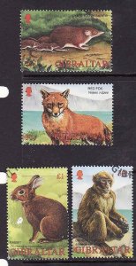 Gibraltar-Sc#909-12-used set-Wildlife-2002-small hinge remnant on backs-