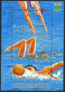 Brazil 2399,MNH.Mi 2511-2513 Bl.92. Water Sports Championships 1992. Diver,Polo.