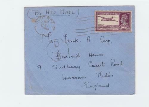 british india  1945 madras to england  airmail stamps cover ref r15368