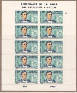 Central African Republic C28 MNH 1965 Centenary Abraham Lincoln Death Sheet 10