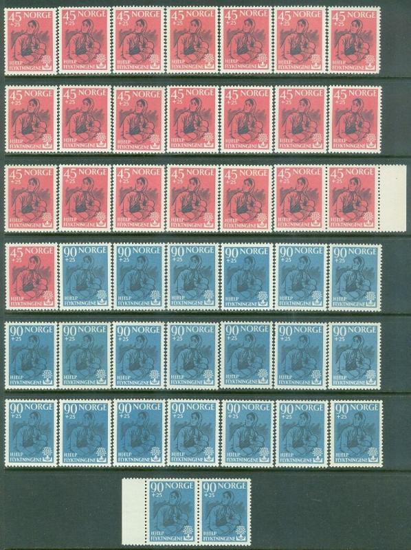 NORWAY : 1960. Scott #B64-65 World Refugee Year. 22 sets. VF, Mint NH. Cat $528.