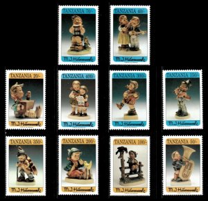 Tanzania 1994 - Hummel Figurines Art - Set of 10 Stamps - Scott #1067-76 - MNH