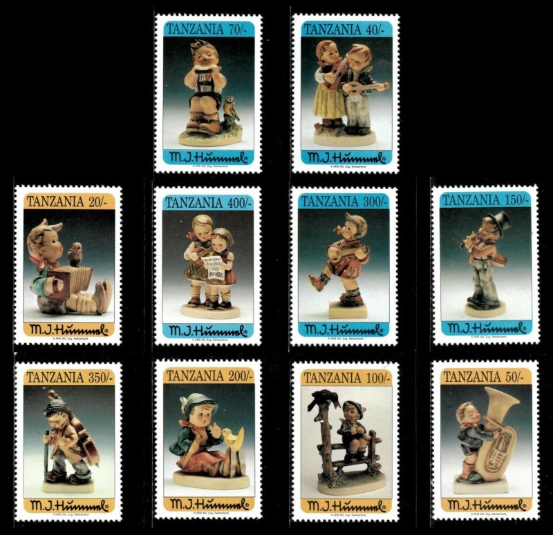 Tanzania 1994 - Hummel Figurines Art - Set of 10 Stamps - Scott #1067-76 - MNH