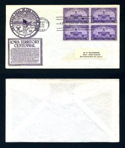 # 838 block of four First Day Cover addressed with Anderson cachet - 8-24-1938