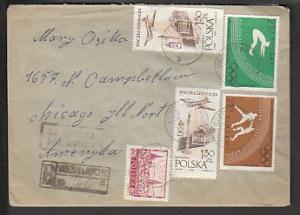 Poland to Chicago Illinois 1961 Registered airmail cover 