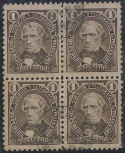 ARGENTINA 1888-89. Sc 69 Block of four with COMPOUND PERFS 11 1/2 x 11 3/4 USED