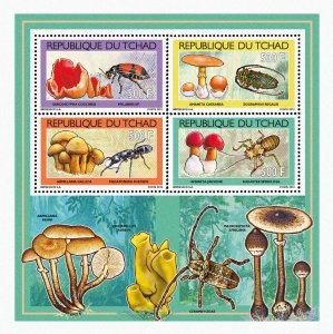 Chad 2012 Perf. Mushrooms & Beetles (1) Full No. 2543 A- 2546 A - BL. 427 - 430-
