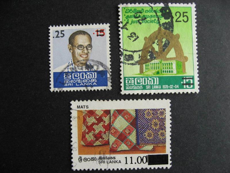 Sri Lanka 3 HV overprinted used stamps Sc 541, 542, 1190 check them out!