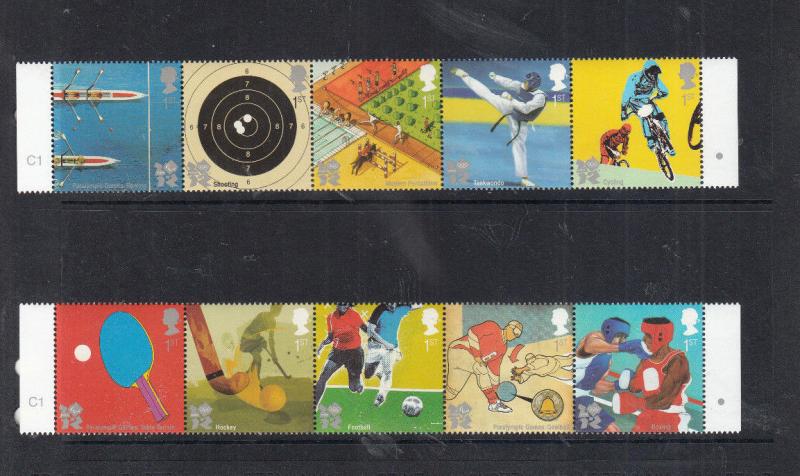 OLYMPIC/PARALYMPIC GAMES 2010 STRIPS OF 5 UMM/MNH. SG3097-SG3106 BELOW FACE